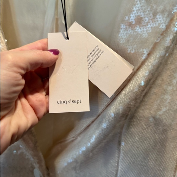 Cinq a Sept 'Kimmi' Ruched 3/4-Sleeve Sequin Blazer, Alabaster - Picture 8 of 9